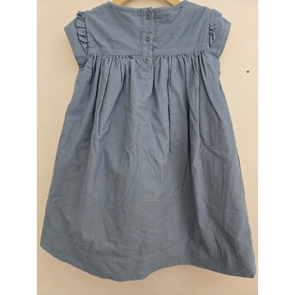 Mini Boden Girls Blue Corduroy Floral Lined Ruffle‎ Dress 3-4Y 104cm